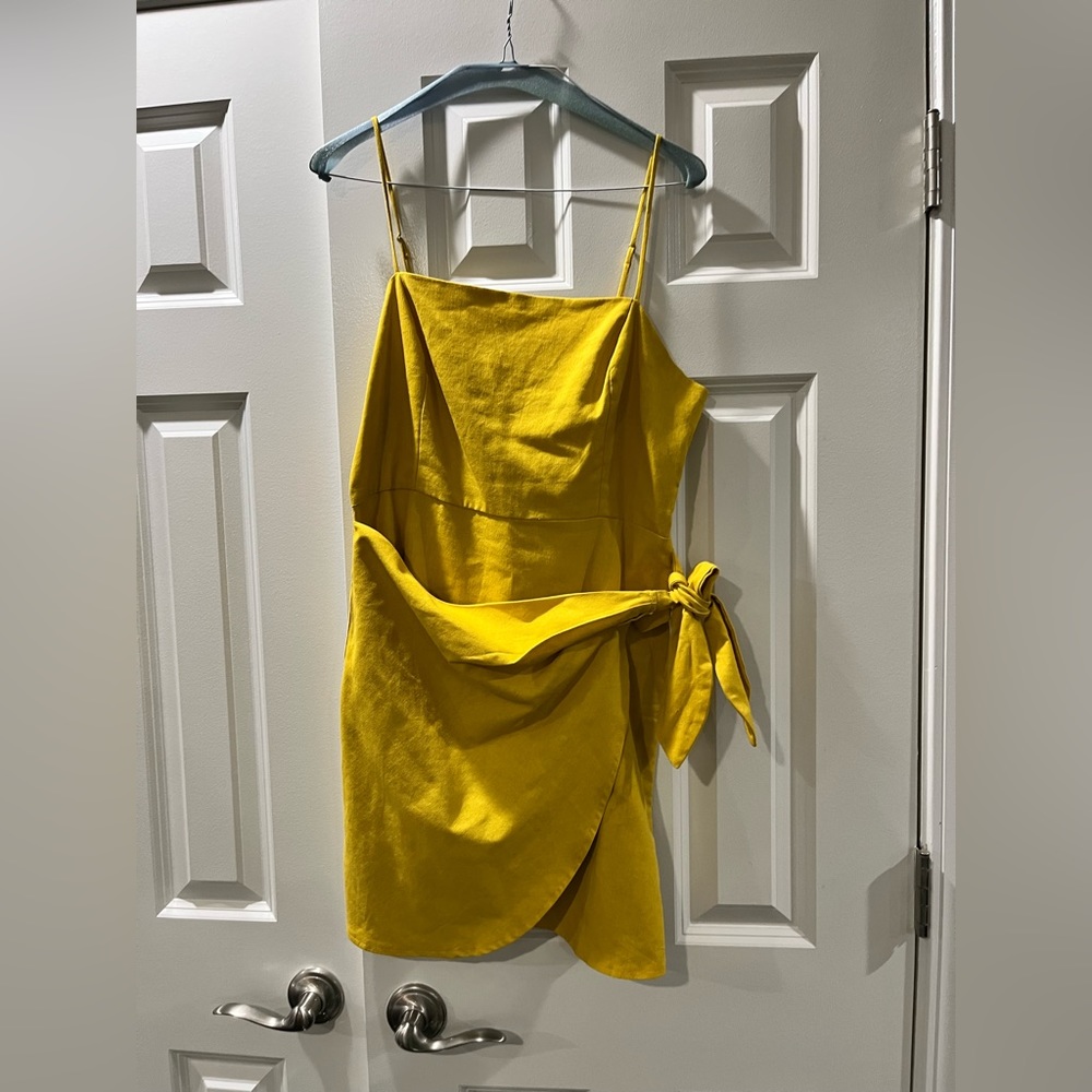 Mustard yellow wrap tank mini dress